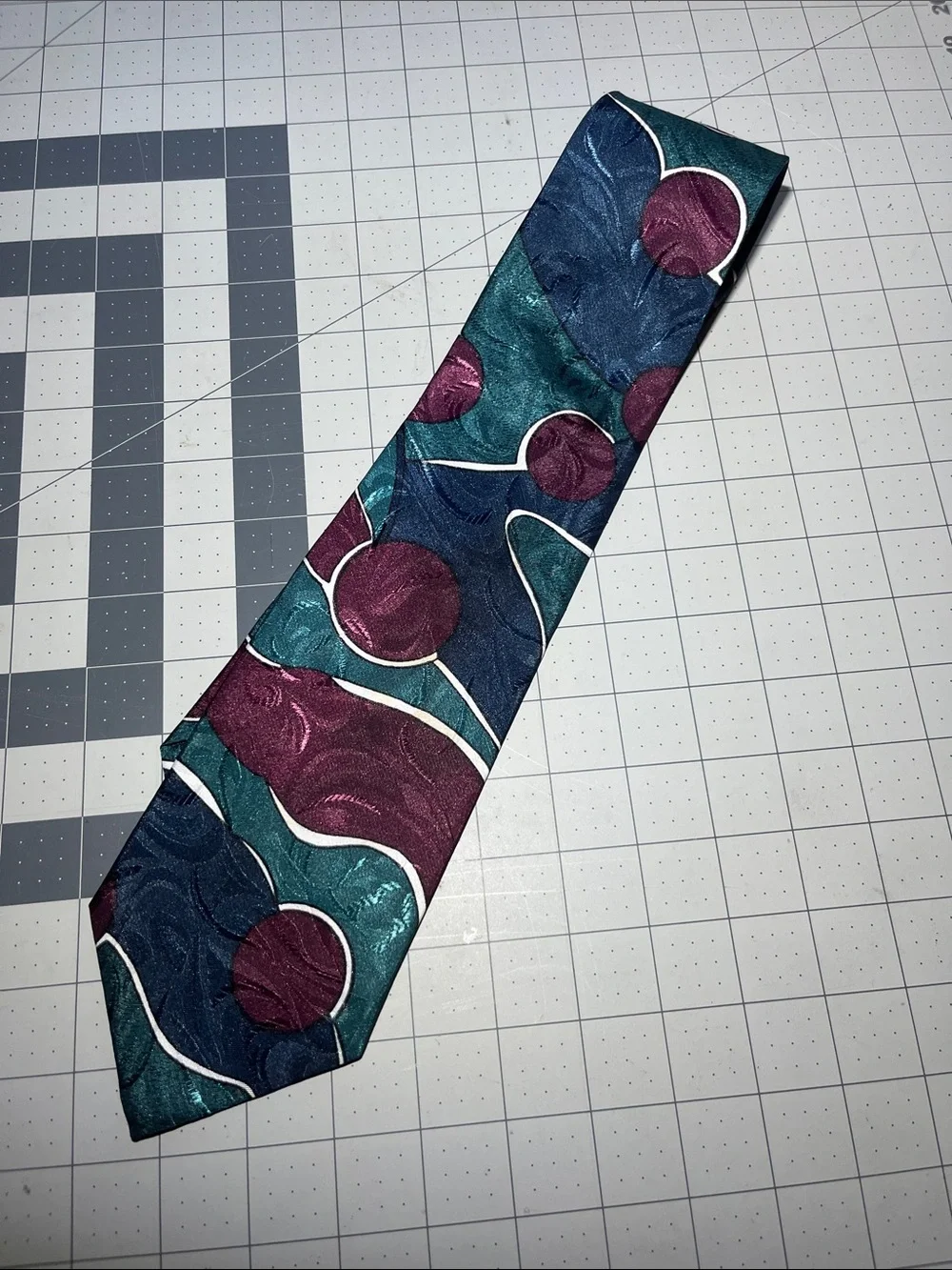 Teal and Burgundy vintage Geometric Silk neck Tie - Classic Men's